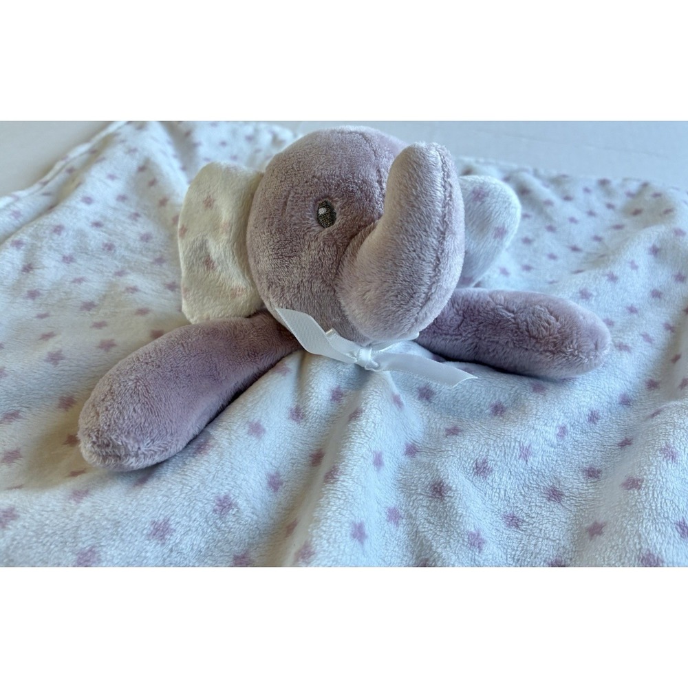 Blankets and Beyond Elephant Security Baby Lovey White Lavender Stars